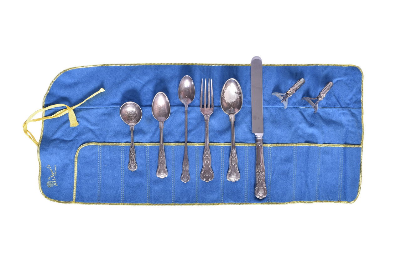 2051 - Eight Pieces of Pennsylvania Railroad Silver Kings Flatware and Corn Holders thumbnail