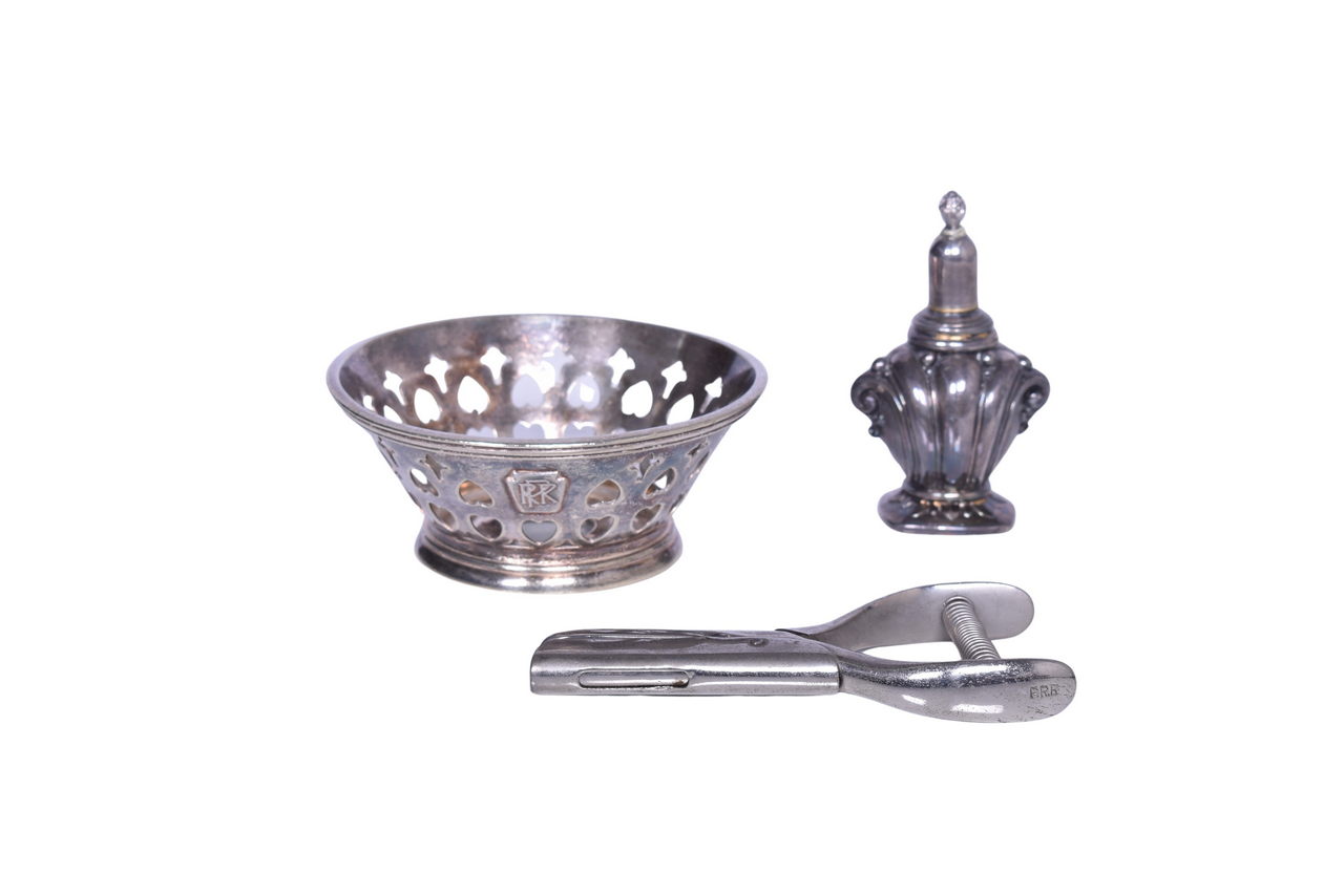 2059 - Pennsylvania Railroad Silver Finger Bowl Frame, Ticket Punch, and Unmarked Table Lighter thumbnail