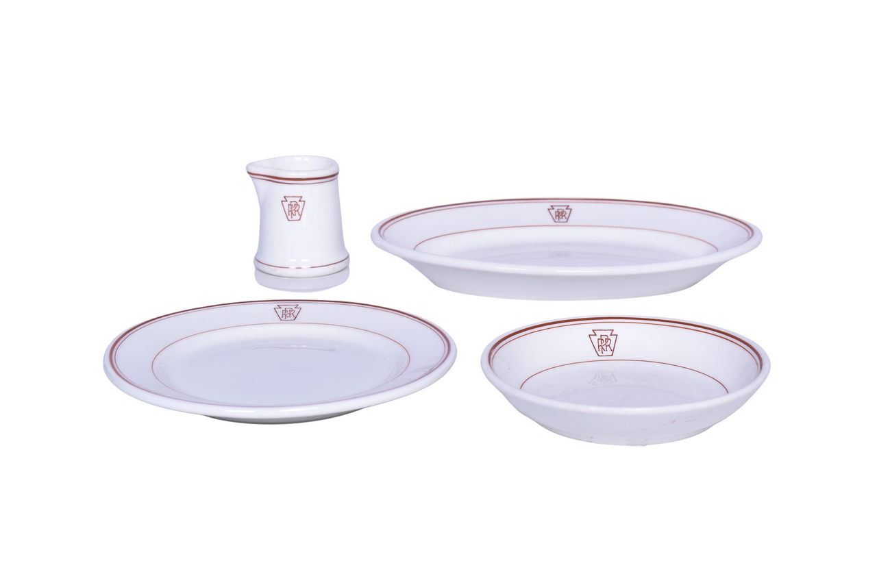 2061 - Four Pieces of Pennsylvania Railroad Keystone China Oval Platter, Fruit Bowl, Creamer, and Bread Plate thumbnail