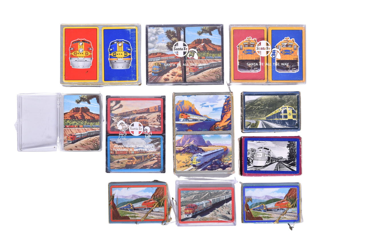 2125 - Sixteen Atchison, Topeka and Santa Fe Railroad Playing Card Decks Including New Old Stock thumbnail