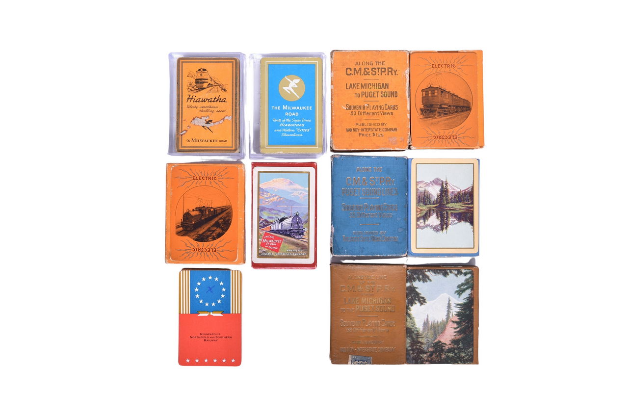 2127 - Eight Milwaukee Road and Minneapolis, Northfield & Southern Railroad Playing Card Decks thumbnail