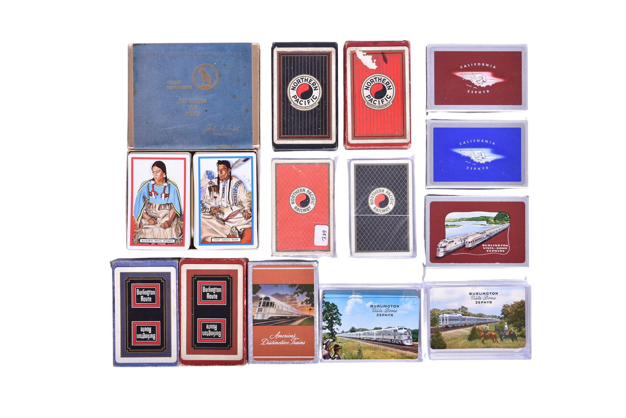 2129 - Fourteen Northern Railroad Playing Card Decks - Burlington Route, Western Pacific, Northern Pacific, and Great Northern thumbnail