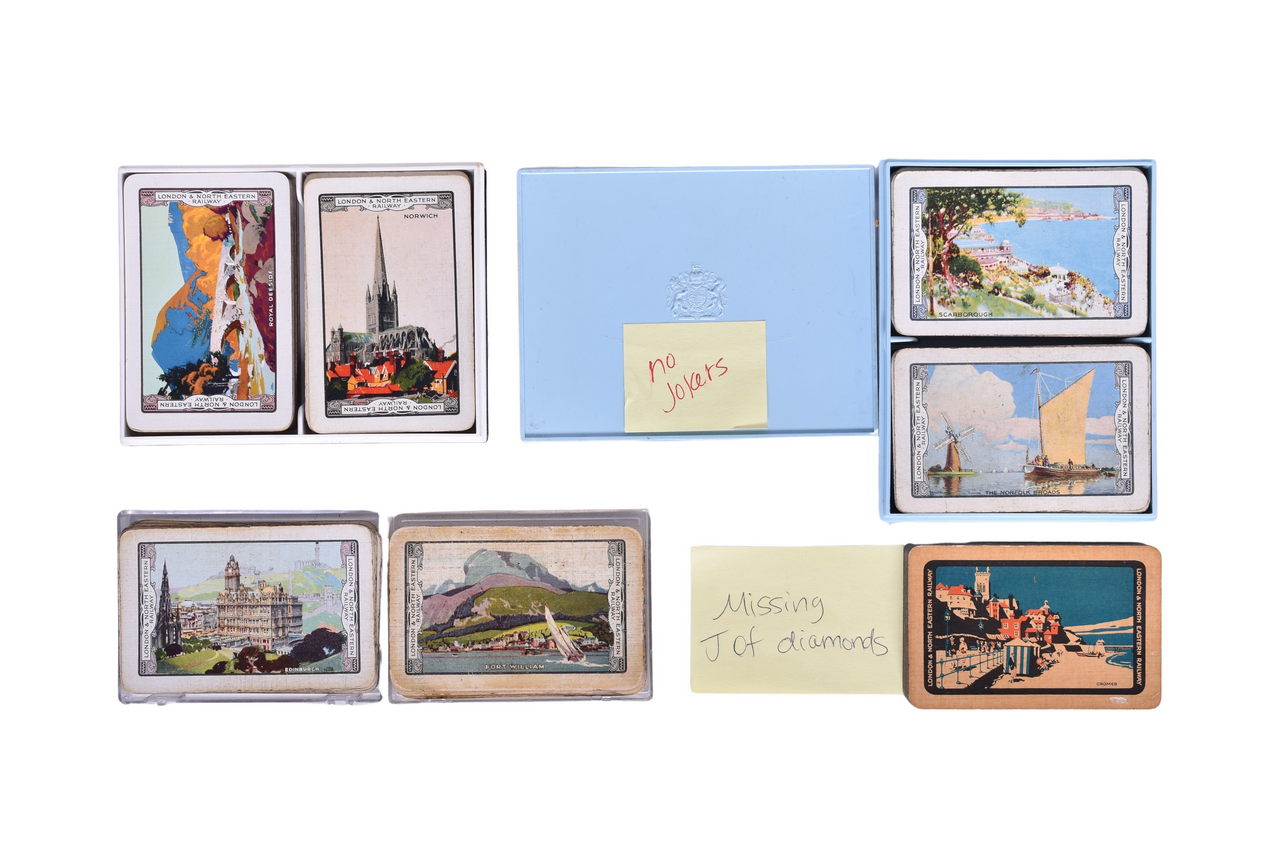 2135 - Seven London & North Eastern Railway Series I & II Playing Card Decks - John Waddington Beautiful Britain thumbnail