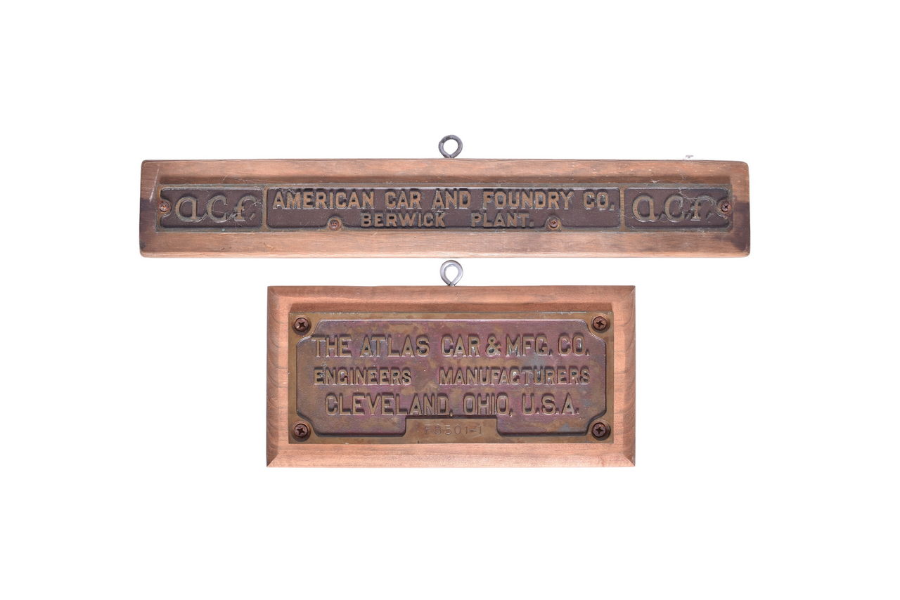 2138 - American Car and Foundry Co. and The Atlas Car & Manufacturing Co. Brass Railroad Plates thumbnail