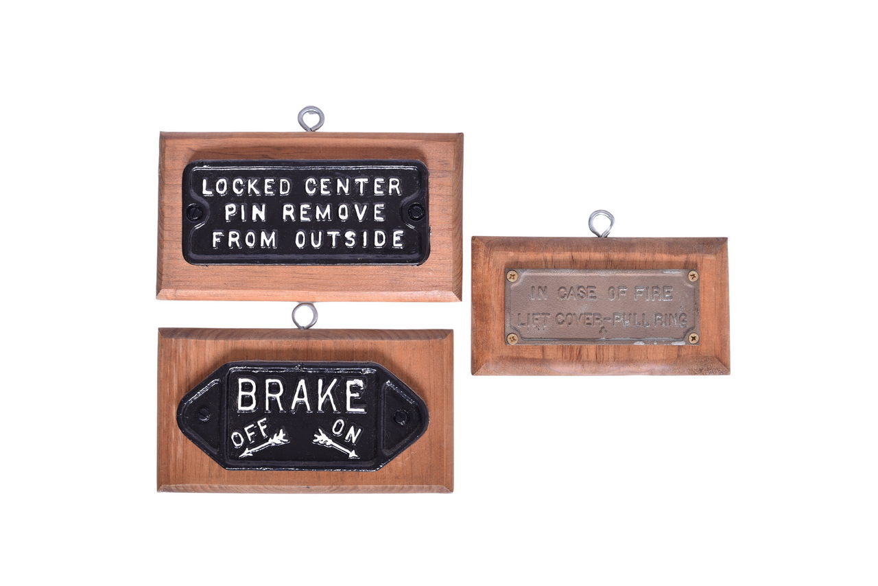 2140 - Three Railroad Passenger Car Cast Plates - Brake Marker, Coupler, and In Case of Fire thumbnail