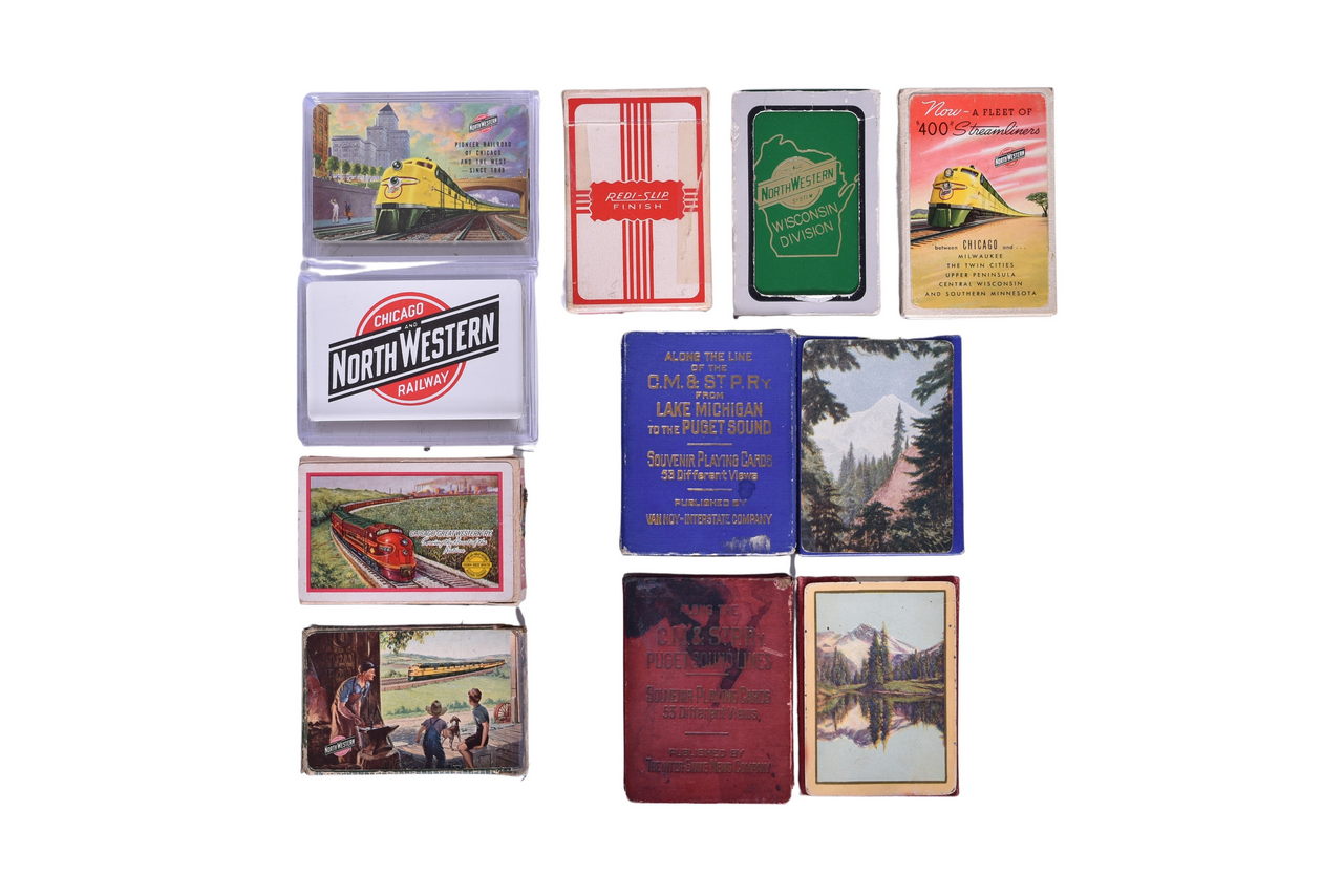 2147 - Nine Chicago Area Railroad Playing Card Decks - Chicago Great Western, Chicago & North Western, and Milwaukee Road thumbnail
