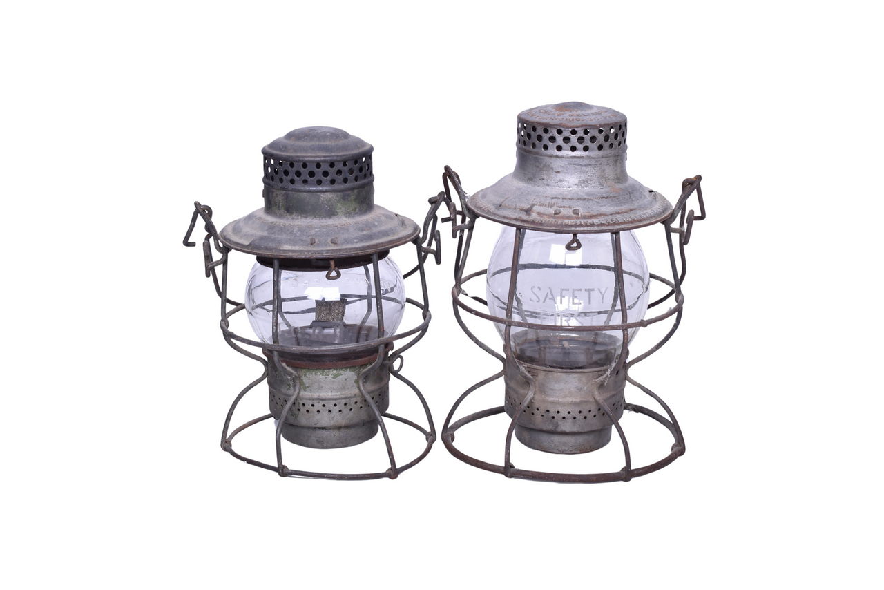 2150 - Pair of Adlake Illinois Central Railroad Lanterns - Reliable and Kero, Clear Etched Globes thumbnail