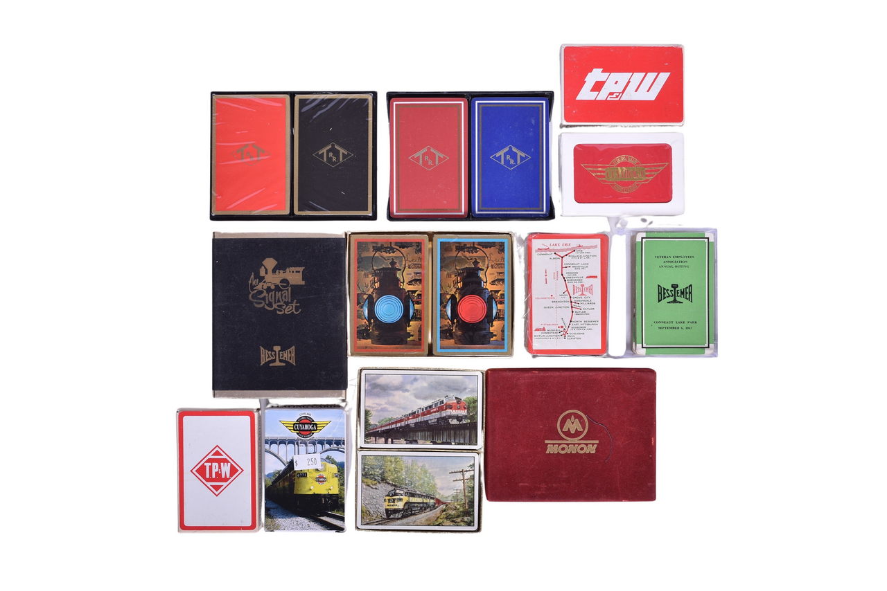 2153 - Fourteen Midwest Railroad Playing Card Decks - Bessemer, Monon, Toledo, Peoria & Western, and Toledo Terminal thumbnail