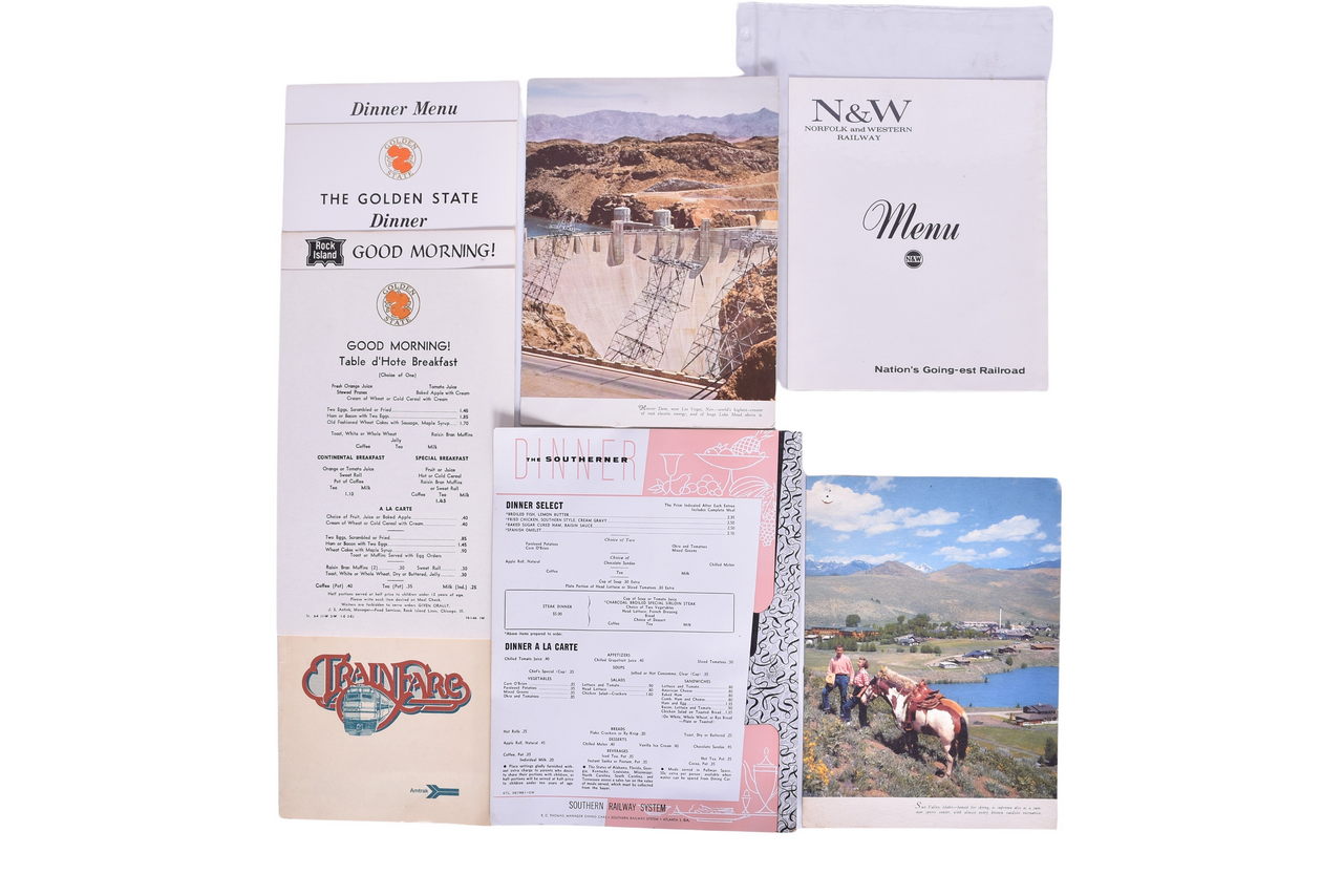 2183 - Nine Railroad Dining Car Menus - Union Pacific, Rock Island, Southern, Norfolk & Western, and Amtrak thumbnail