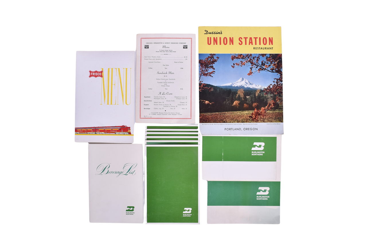 2185 - Twelve Northwestern Railroad Menus - Burlington Route, Frisco, Burlington Northern, and Dussin's Union Station Restaurant thumbnail