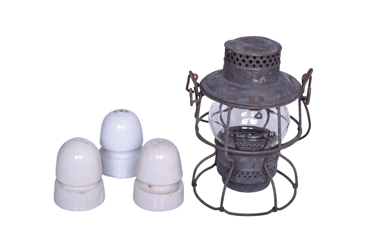 2192 - Hiram L. Piper Canadian National Railway Lantern and Three Canadian National Insulators thumbnail