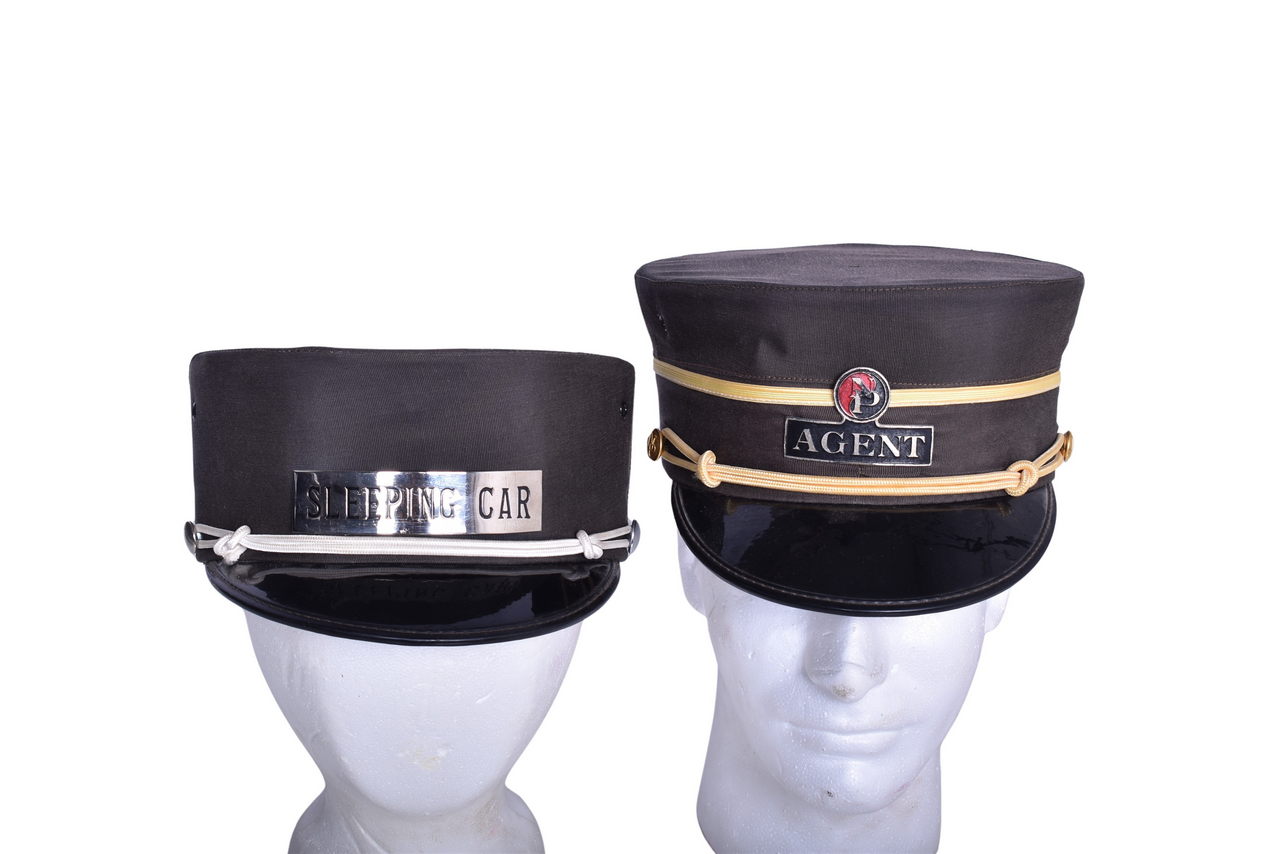 2195 - Pair of Northern Pacific Railroad Caps w/ Agent and Sleeping Car Badges thumbnail