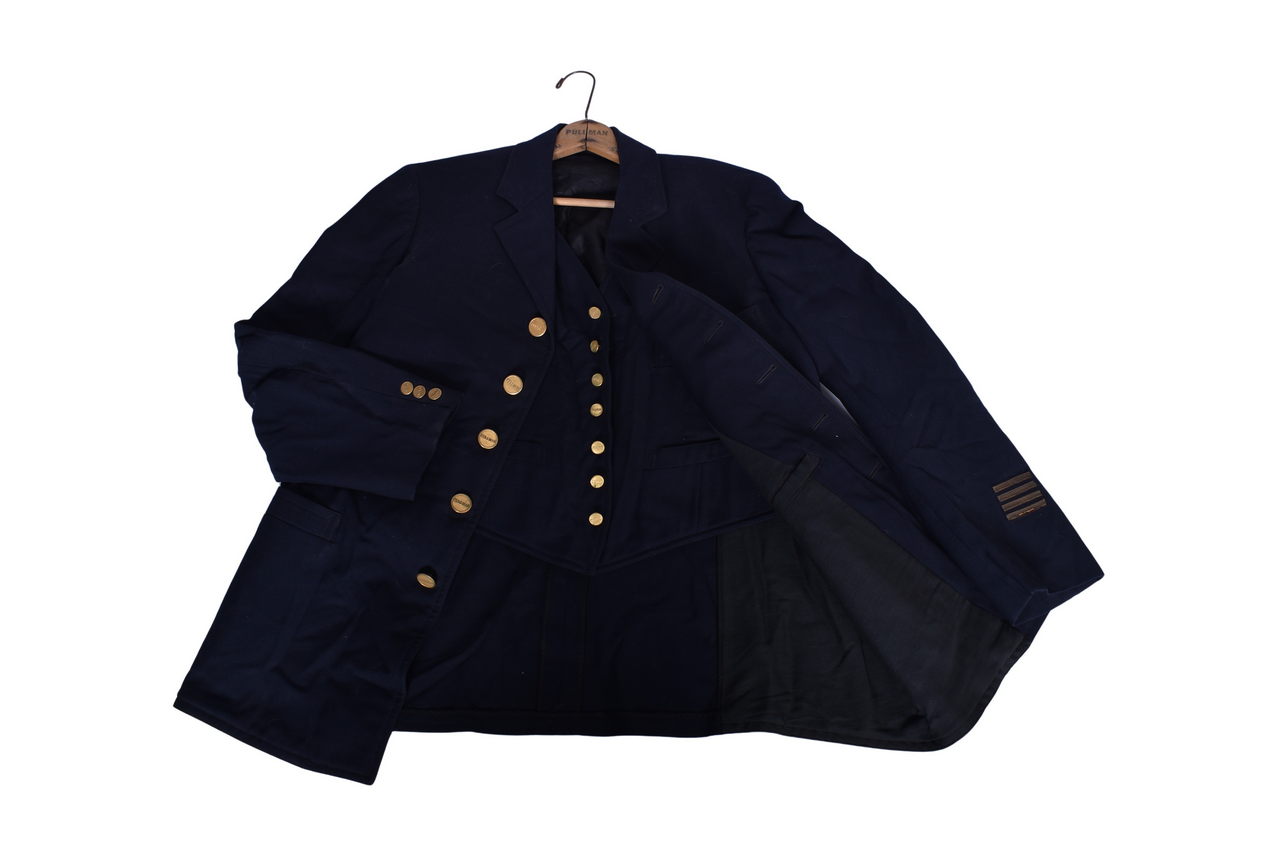 2199 - 1933 Pullman Railroad Conductor / Porter Uniform Jacket, Vest, and Hanger - Browning King & Company thumbnail