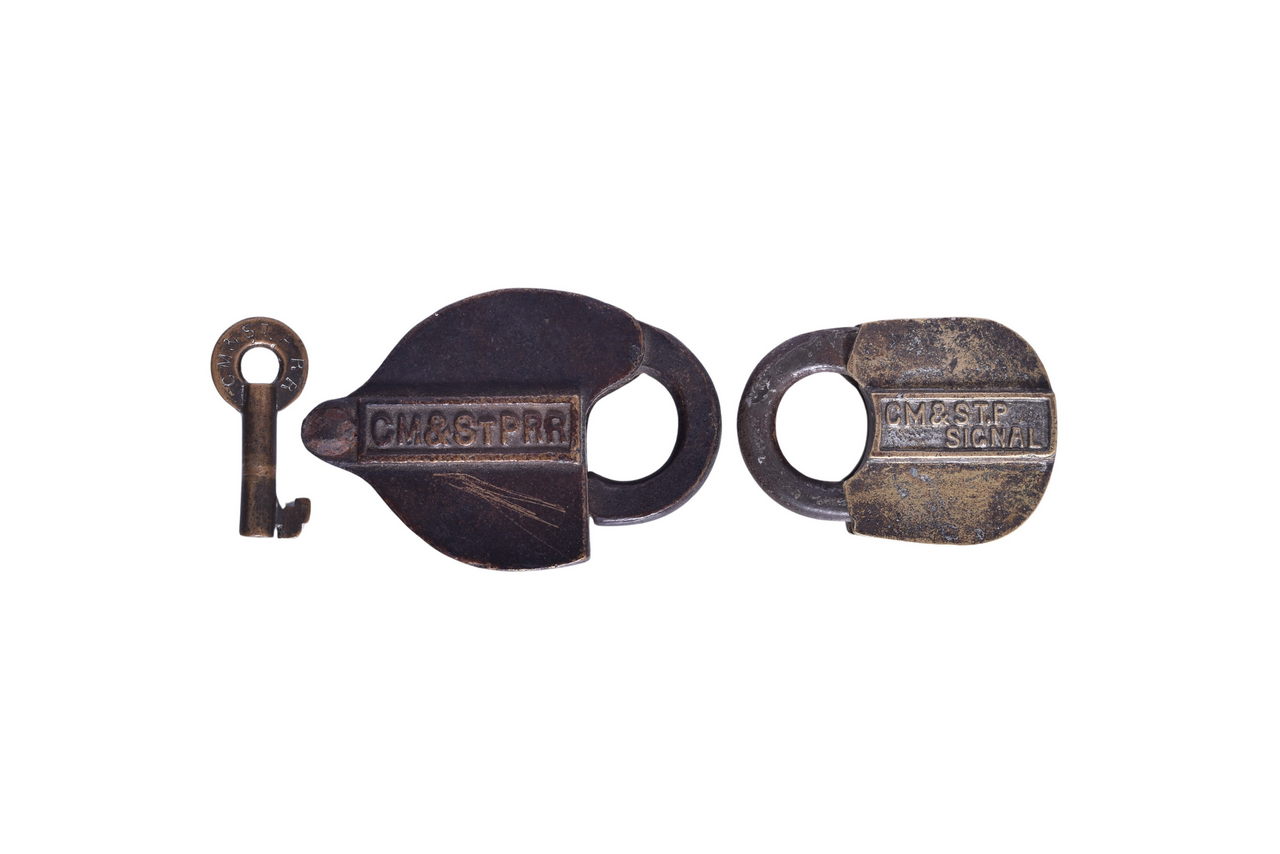 2233 - Pair of Chicago, Milwaukee & St. Paul Railroad Brass Locks w/ Key thumbnail
