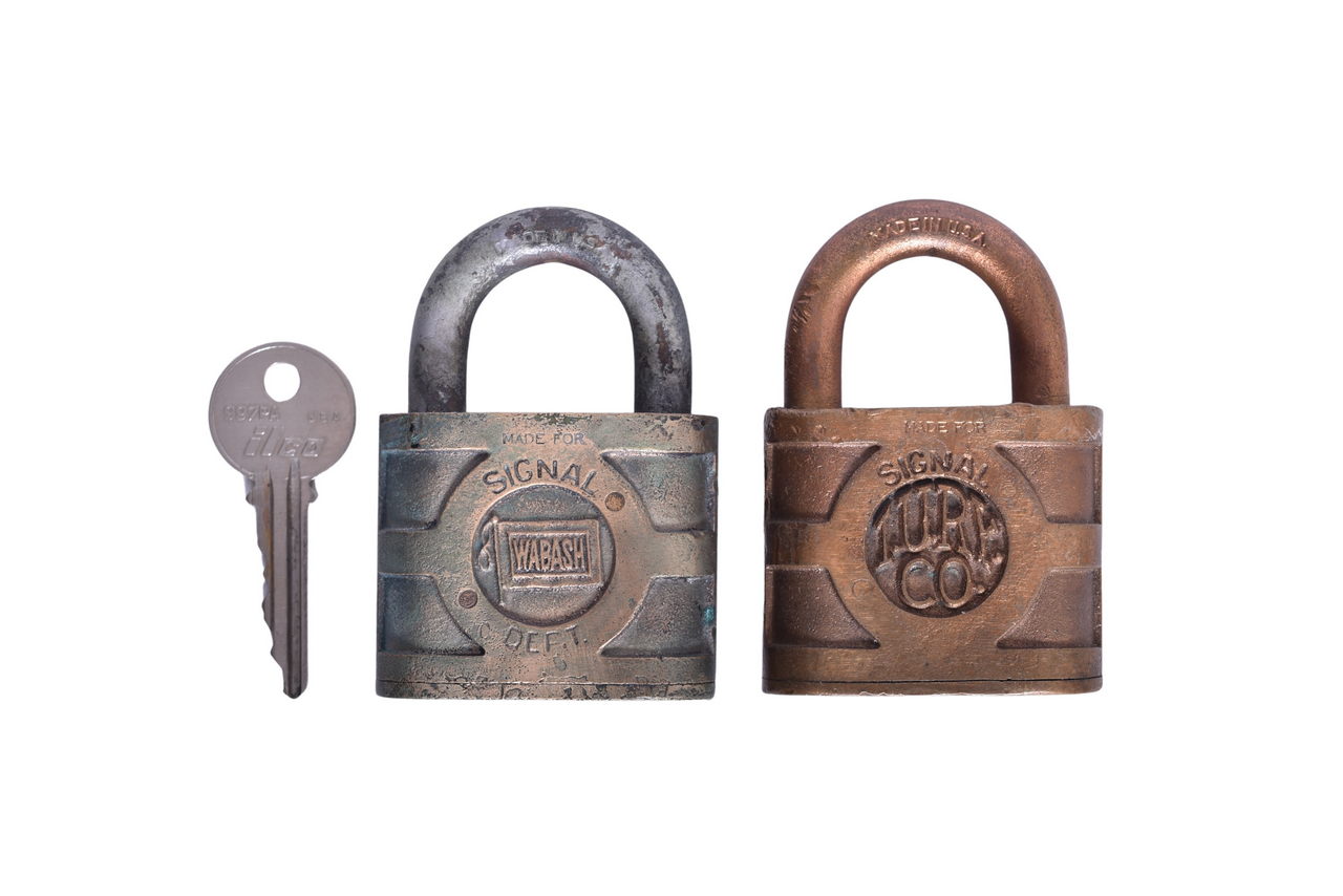 2241 - Pair of Yale Brass Signal Locks - Wabash Railroad and Indianapolis Union Railway thumbnail