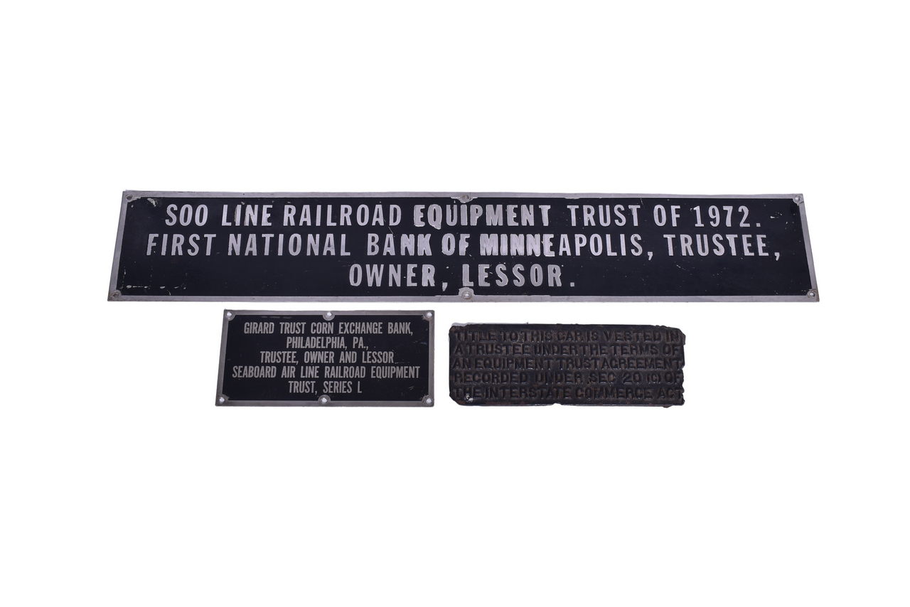 2258 - Three Railroad Equipment Trust Plates - Seaboard, Soo Line, Unmarked thumbnail