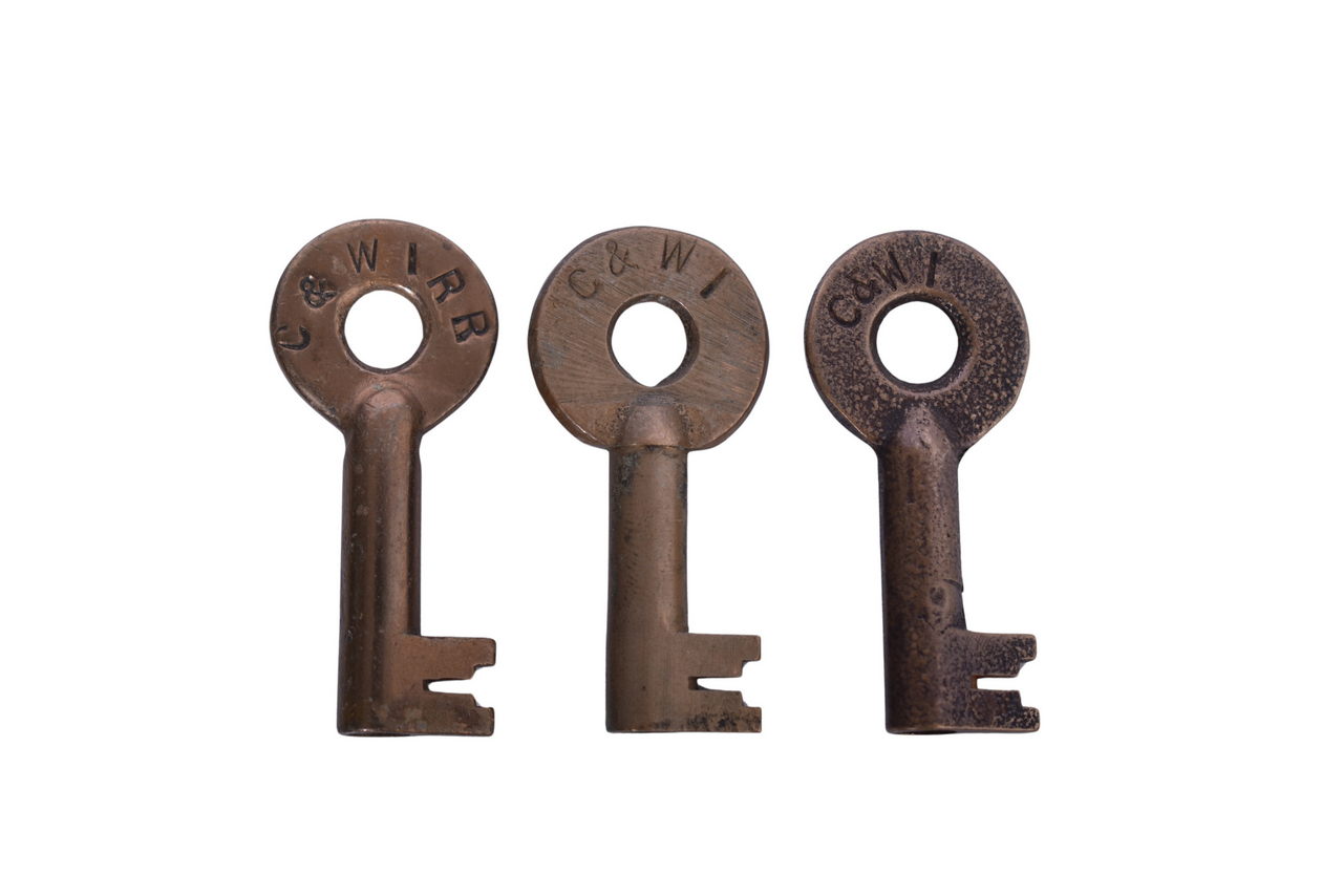 2265 - Three Chicago and Western Indiana Railroad Brass Keys thumbnail