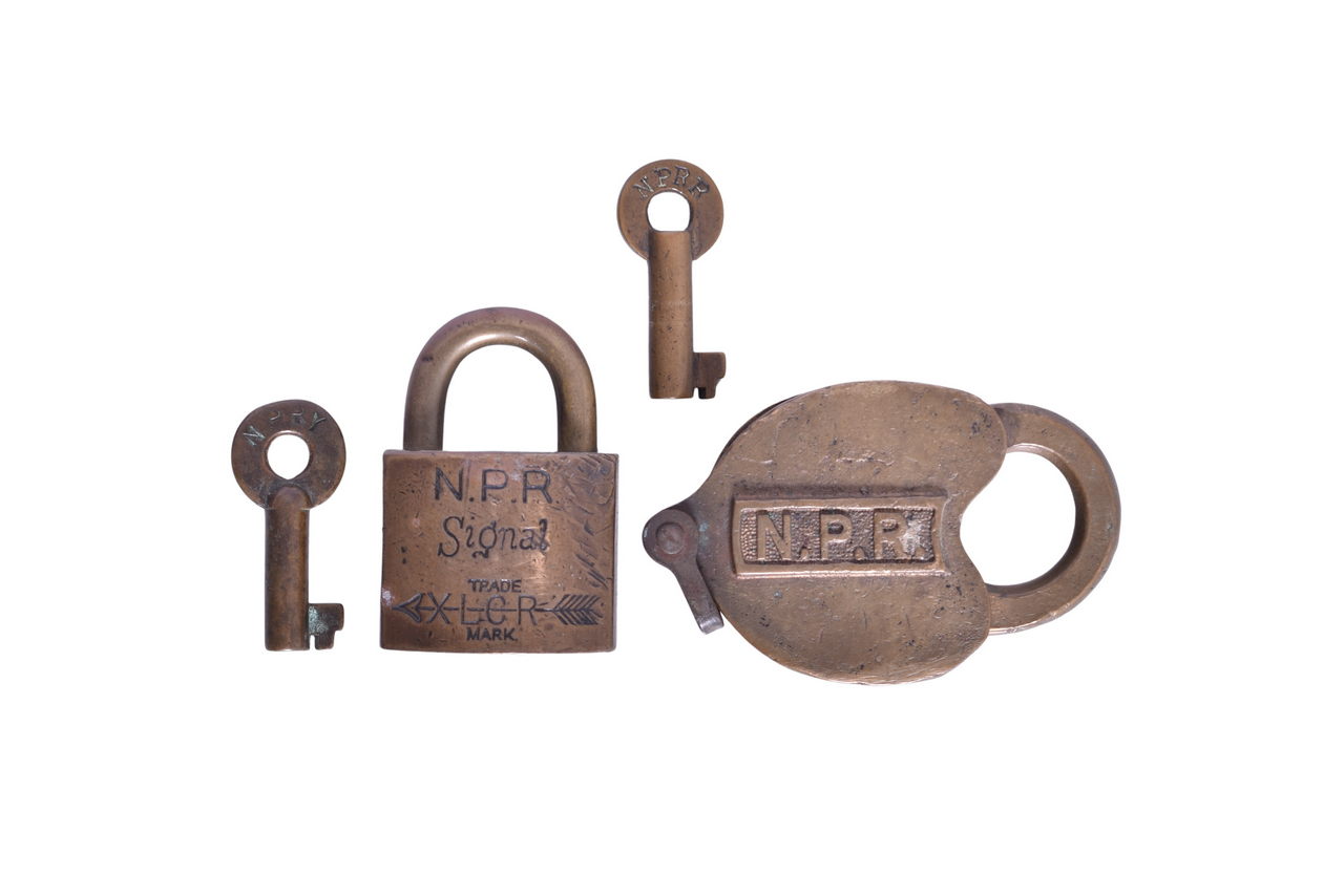 2275 - Northern Pacific Railroad Brass Heart Shaped Switch Lock, Signal Lock, and Switch Key thumbnail