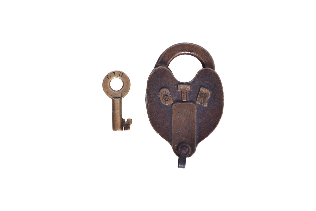 2281 - Grand Trunk Railroad Brass Heart Shaped Lock with Key thumbnail