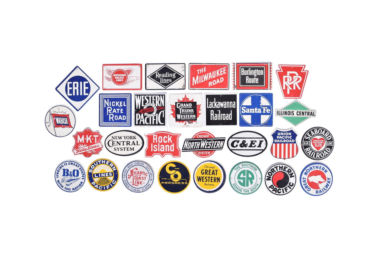 2309 - Twenty-Eight Post Cereal Railroad Herald Tins - Rock Island, Wabash, Pennsylvania, Reading, Nickel Plate, and More thumbnail