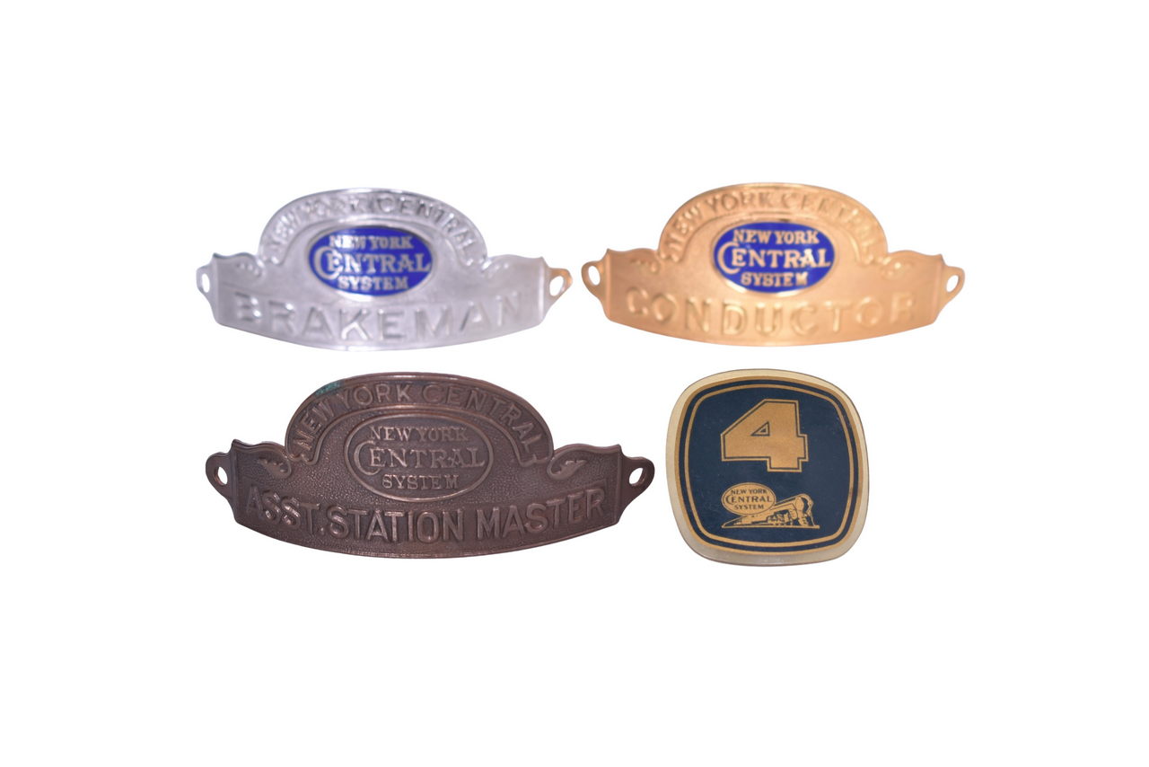 2311 - Group of New York Central Railroad Cap Badges and Waiters Badge - Conductor, Brakeman, Assistant Station Master thumbnail