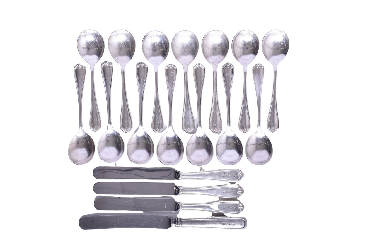 2341 - Eighteen Pieces of Florida East Coast Railroad and Hotel Flatware - Flagler System Soup Spoons, Knives, and Table Spoon thumbnail