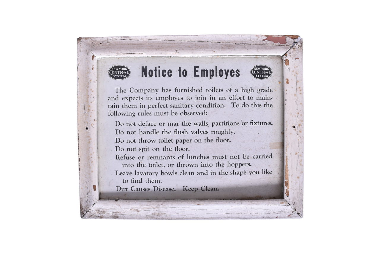 2401 - New York Central Railroad Employee Lavatory / Bathroom Rules Original Poster w/ Frame thumbnail
