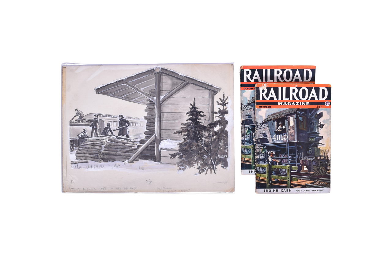 2438 - Original Douglas Hilliker Art from 1943 Railroad Magazine - Wood Burning Days in New England thumbnail