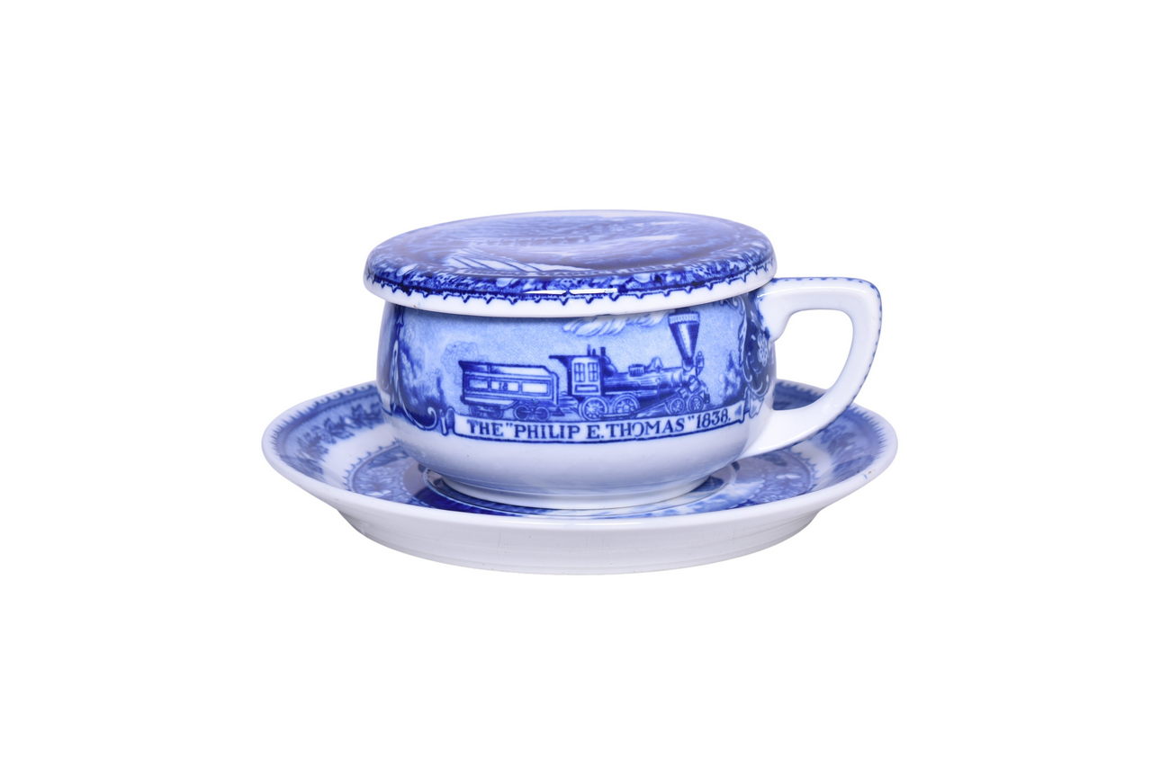 2475 - Baltimore and Ohio Railroad China Centenary Cover Lid, Blue Line Cup, and Saucer thumbnail