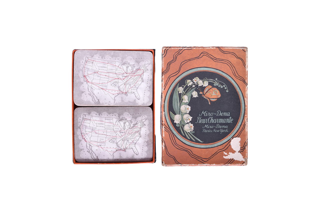 2495 - Antique 1904 TRIPS Railroad Playing Card Game of Transcontinental Travel - US Railway Map Train thumbnail