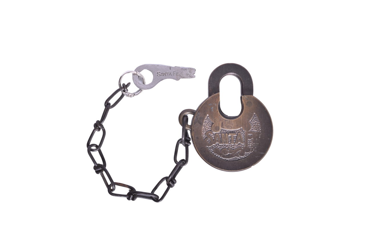 2517 - Santa Fe Railroad Six Lever Brass Pancake Lock w/ Miller Key thumbnail