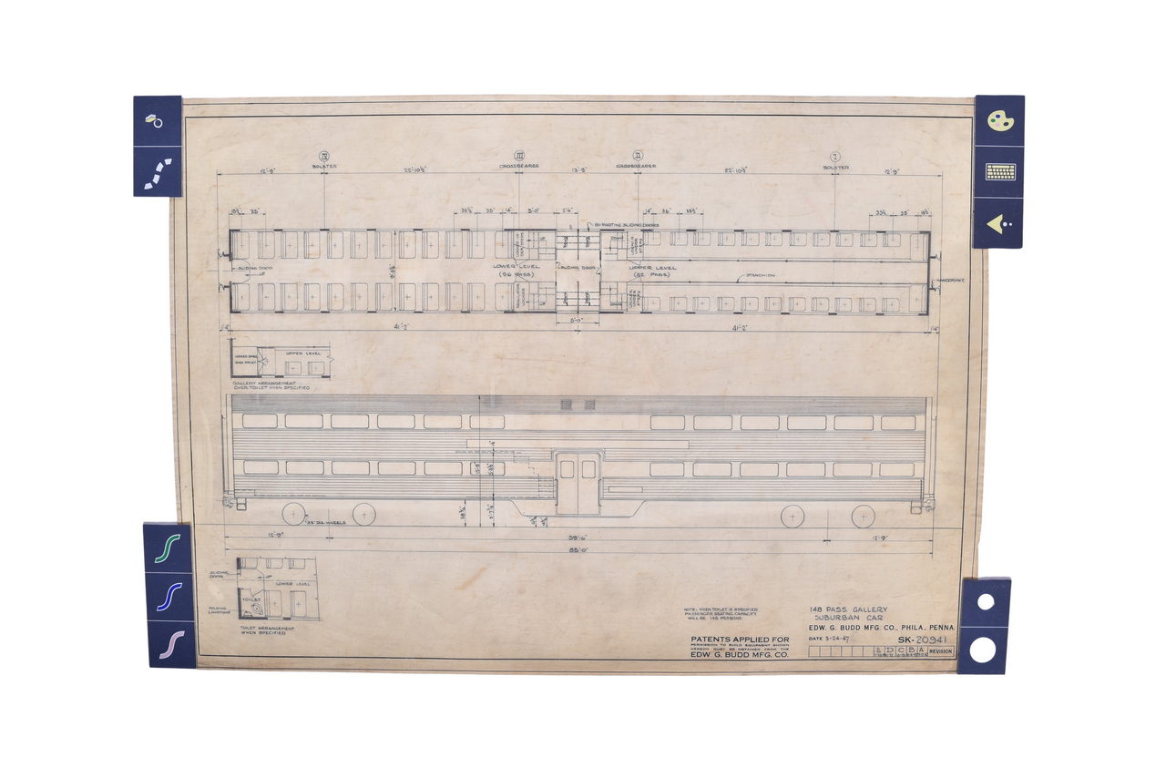 2534 - Original 1947 Budd 148 Passenger Bi-Level Gallery Commuter Car Exterior Sketch thumbnail