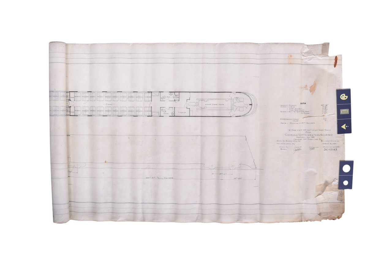 2536 - Wow! Original 1937 Budd Company Drawing for Proposed Chicago and North Western 