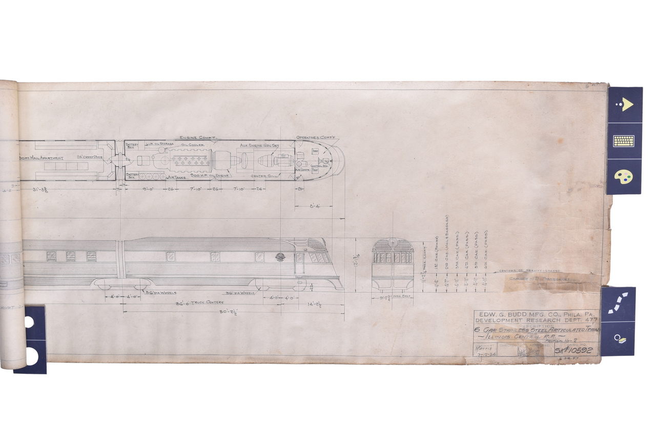 2538 - Wow! Original 1934 Budd Company Drawing for Proposed Illinois Central 
