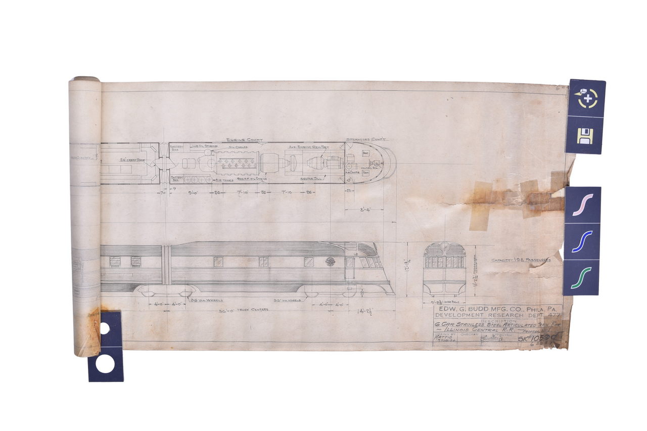 2542 - Original 1934 Budd Company Drawing for Proposed Illinois Central 