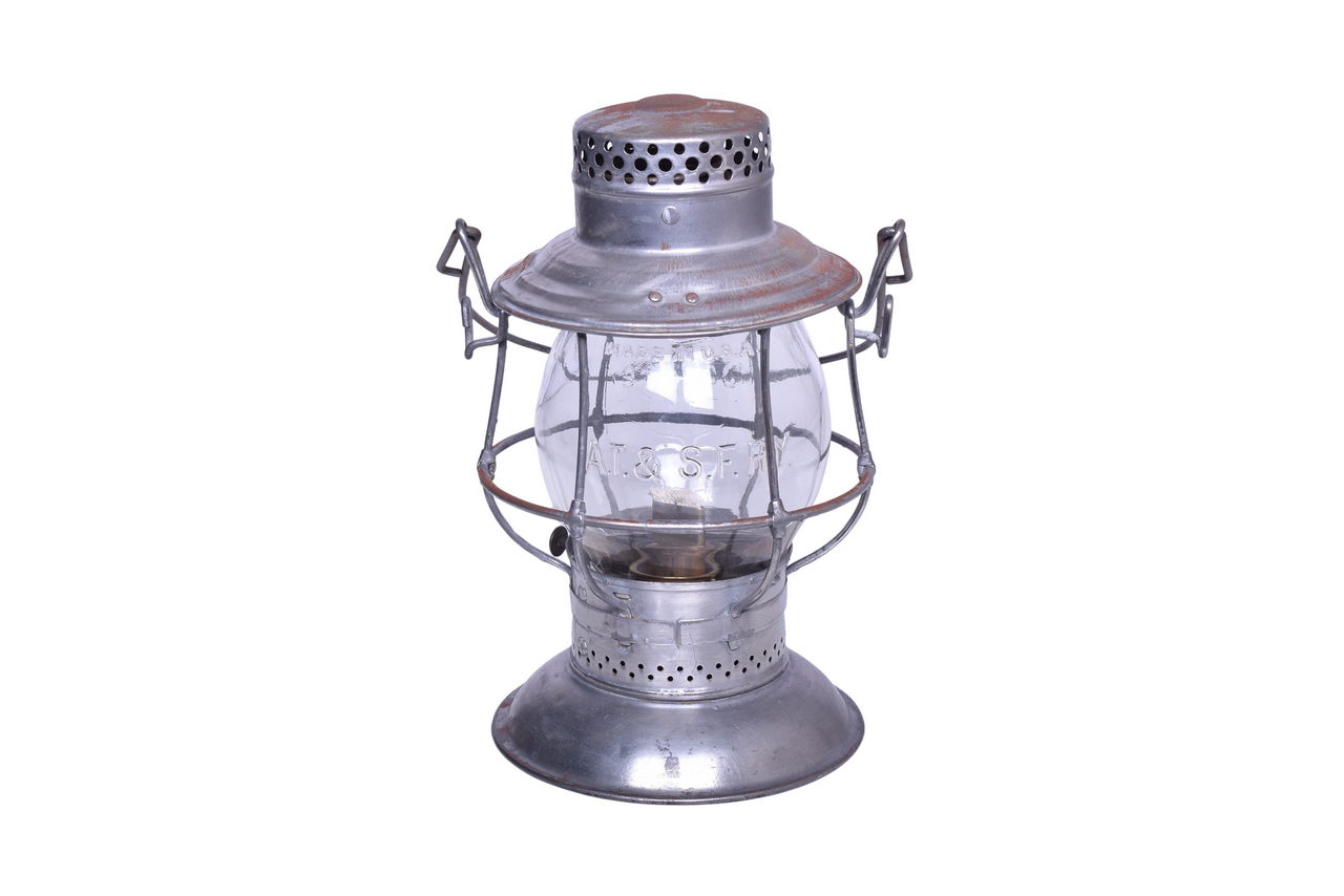 2575 - Adams & Westlake Santa Fe Railroad Bell Bottom Lantern w/ Cross Cast Clear Globe Double Marked thumbnail