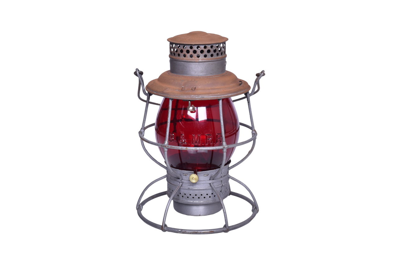 2585 - Adlake Reliable Boston & Maine Railroad Lantern w/ Cast Red Tall Globe thumbnail