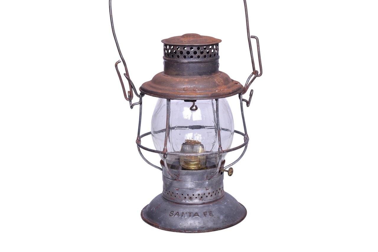 2589 - Santa Fe Railroad Bell Bottom Lantern w/ Clear Cast Cross Herald Globe thumbnail