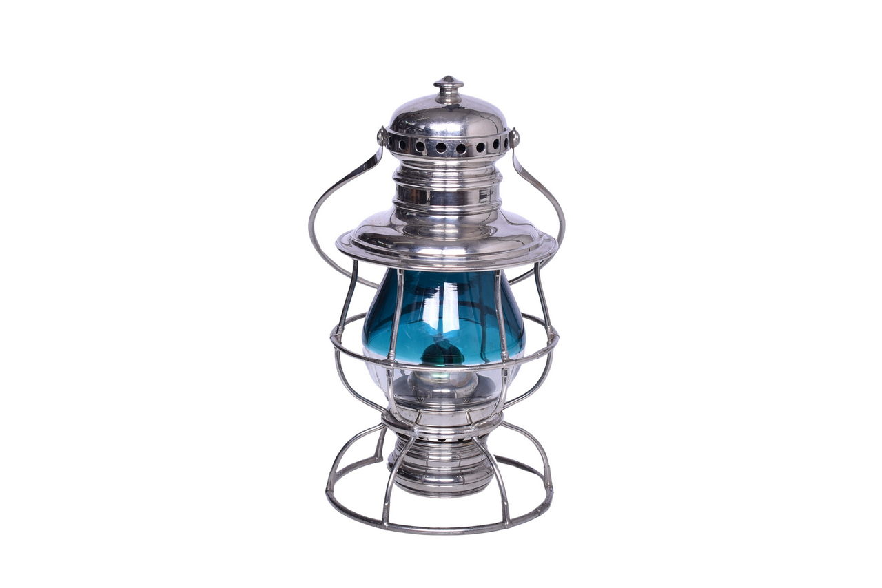 2591 - Adams & Westlake Presentation Lantern w/ Repro Teal Blue Over Clear 2 Color Globe thumbnail