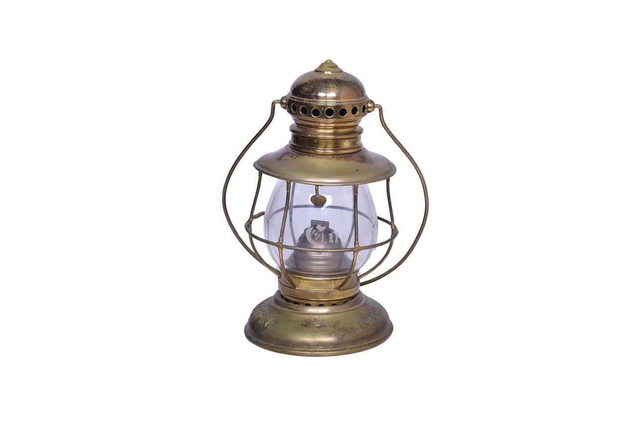 2595 - Adams & Westlake Brass Bell Bottom Pullman Conductor's Presentation Lantern w/ Etched Globe thumbnail