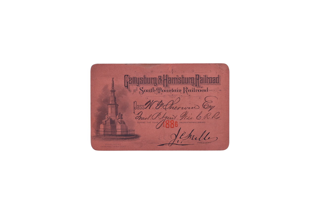 2683 - 1886 Gettysburg & Harrisburg Railroad and South Mountain RR Annual Pass thumbnail