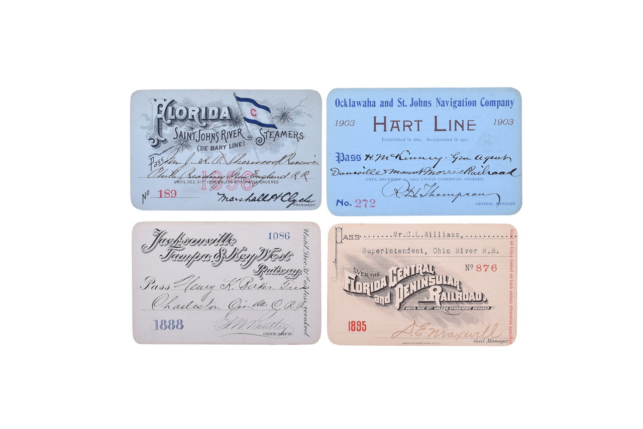 2685 - Four Annual Passes From Florida Railroads - 1895 Florida Central & Peninsular, 1896 Florida Saint Johns River Steamers, Etc. thumbnail