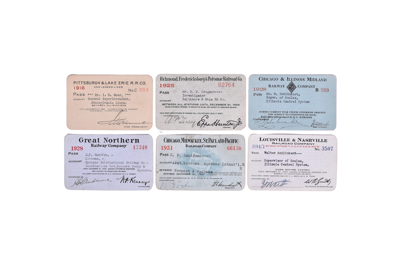 2737 - Mixed Group of Six Railroad Annual Passes - Pittsburgh & Lake Erie, Great Northern, Louisville and Nashville, and More thumbnail