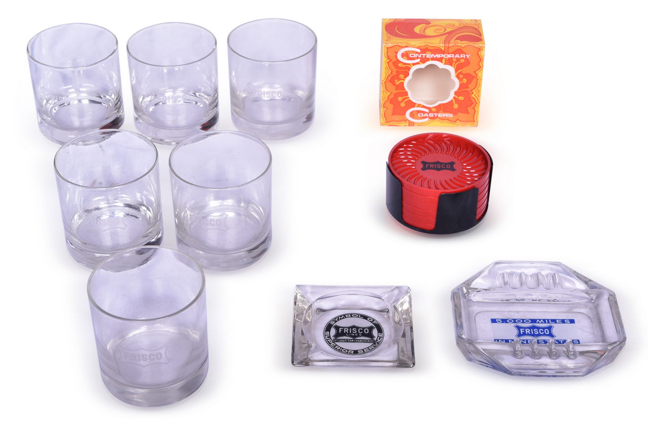 2749 - Group of Frisco Railroad Ephemera - Drinking Glasses, Ashtrays, and Coaster Set thumbnail