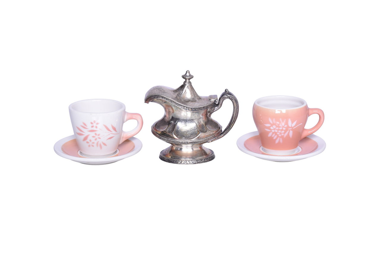 3013 - Illinois Central Railroad Silver Syrup Pitcher, Coral China Cup & Saucer, and Coral Reversal thumbnail