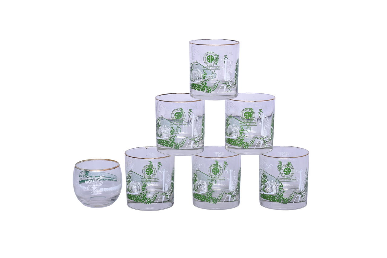 3027 - Set of 6 Southern Railway Galaxy Rocks Drinking Glasses and Roly Poly Glass thumbnail
