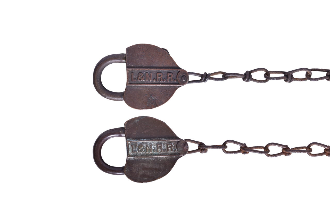 3042 - Pair of Louisville and Nashville Railroad Heart-Shaped Brass Locks thumbnail