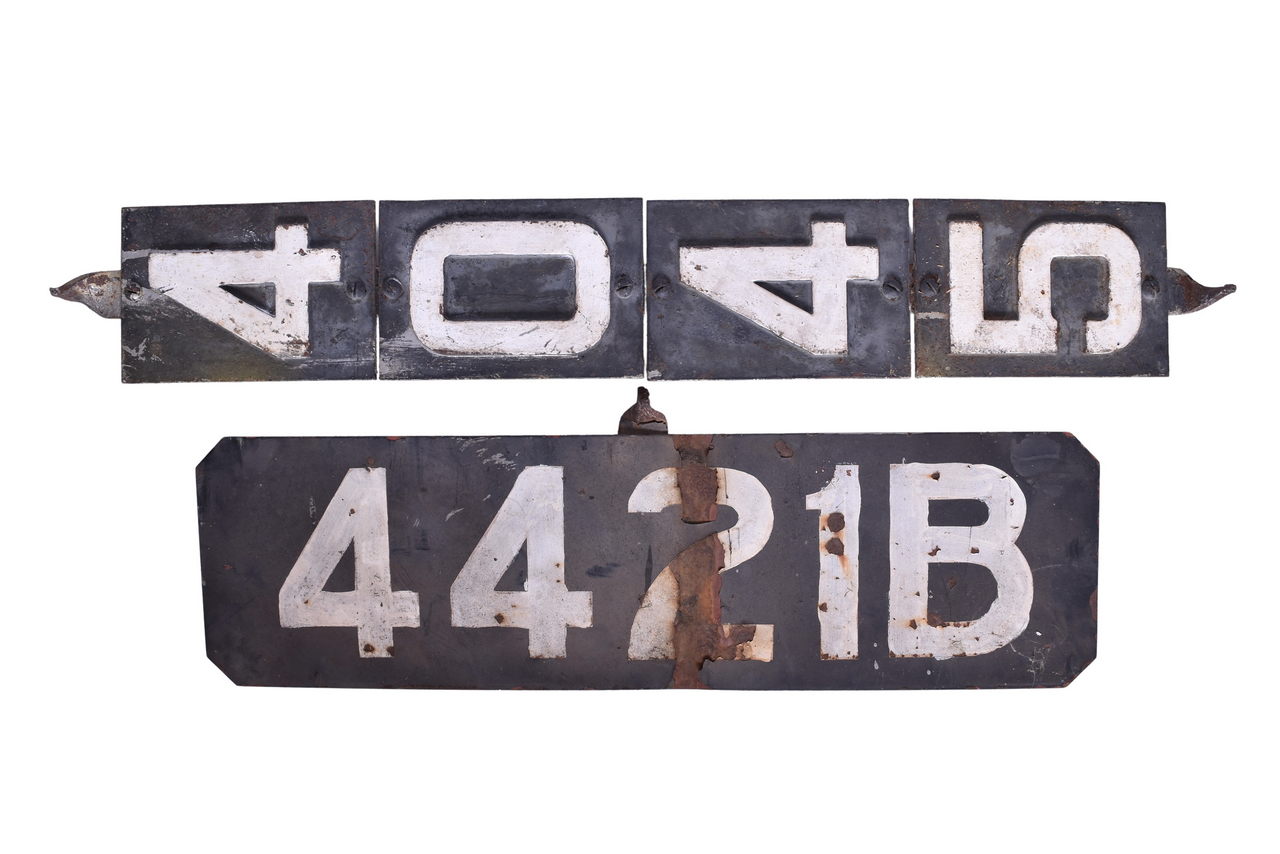 3058 - Pair of Railroad Signal Marker Signs - Cast Iron and Aluminum thumbnail