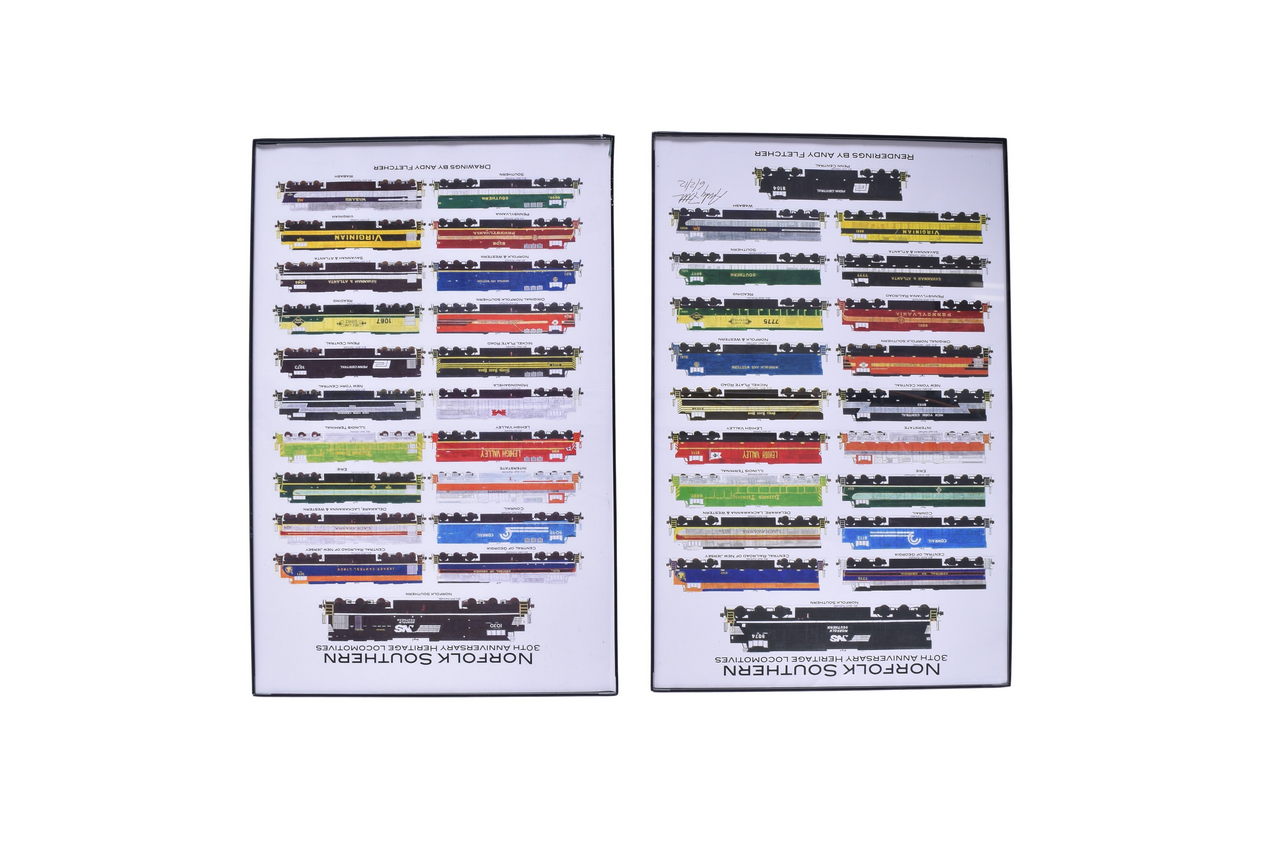 3070 - Pair of Framed Norfolk Southern 30th Anniversary Heritage Locomotive Drawings thumbnail