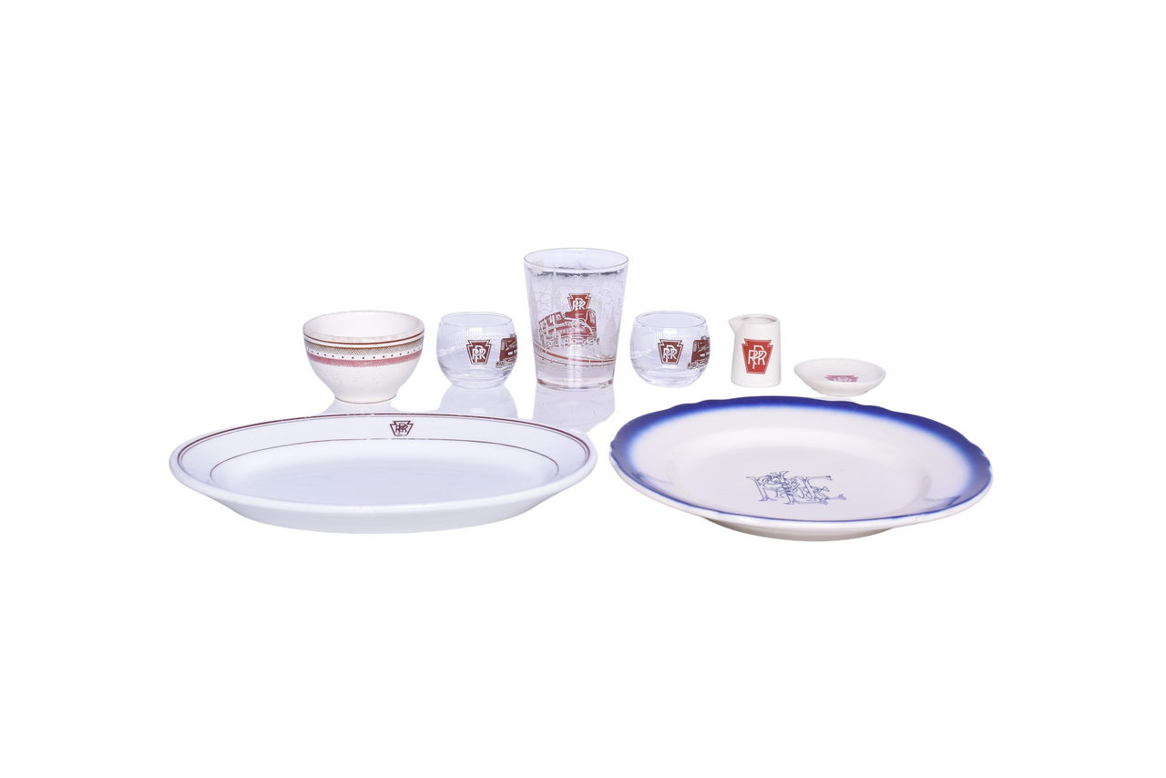 3071 - Mixed Group of Pennsylvania Railroad China, Glassware, and Reproduction Pittsburgh & Lake Erie Plate thumbnail